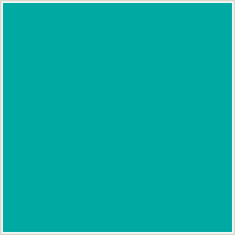 00A9A2 Hex Color Image (AQUA, LIGHT BLUE, PERSIAN GREEN)