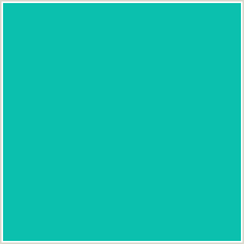 0BC0AE Hex Color Image (BLUE GREEN, CARIBBEAN GREEN)