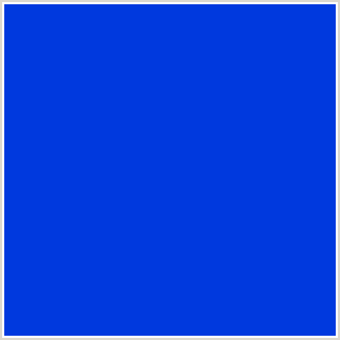 0039DE Hex Color Image (BLUE, SCIENCE BLUE)