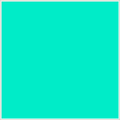00EBC7 Hex Color Image (BLUE GREEN, BRIGHT TURQUOISE)