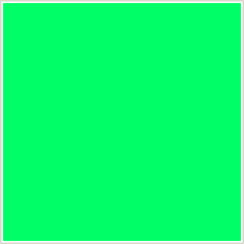 00FF66 Hex Color Image (GREEN BLUE, SPRING GREEN)