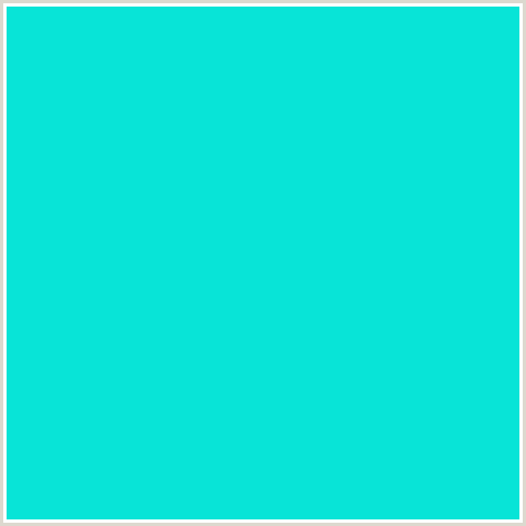 08E4D7 Hex Color Image (AQUA, BRIGHT TURQUOISE, LIGHT BLUE)