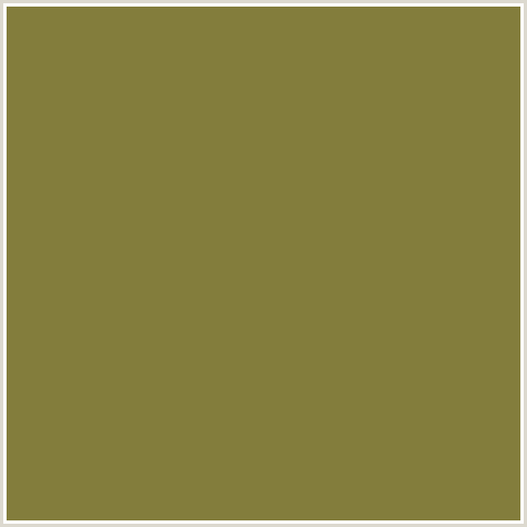 837D3C Hex Color Image (PESTO, YELLOW)